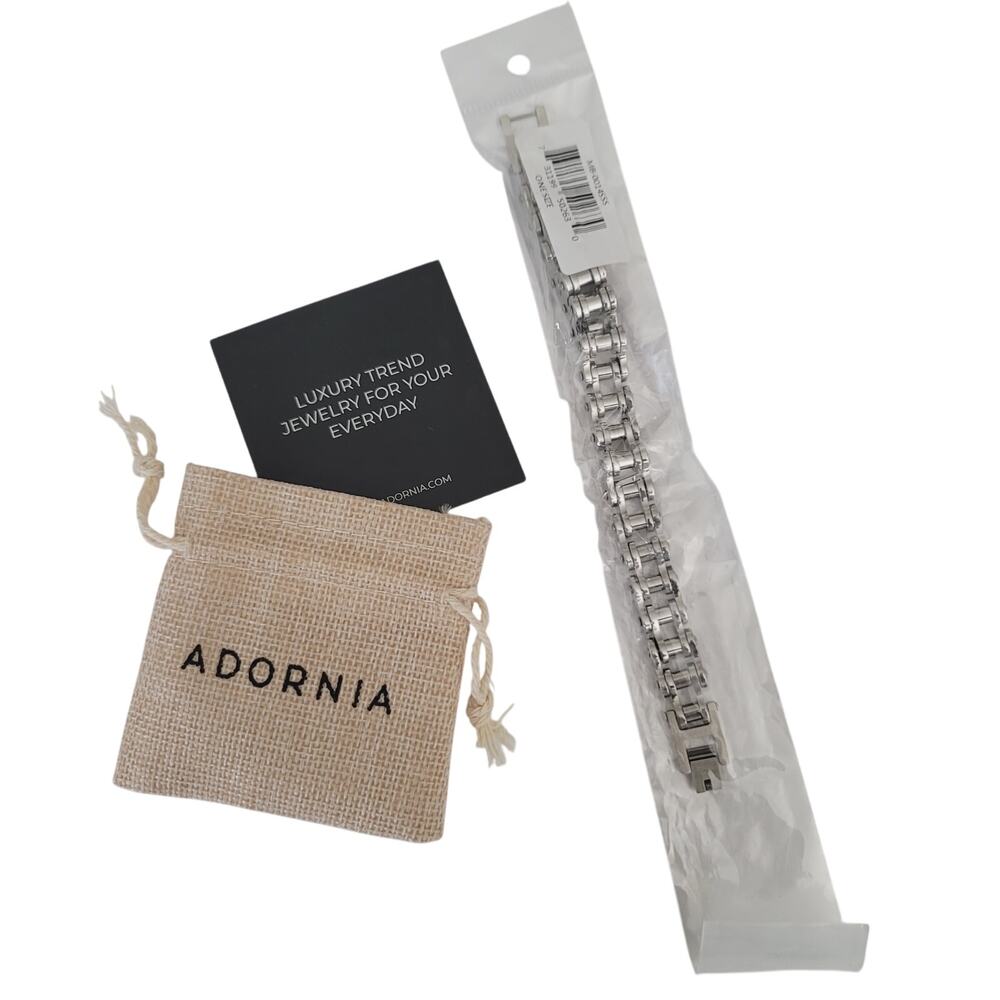 Adornia Men's Non Tarnish White Rhodium Plated Interlock Chain Bracelet, NWT - Picture 4 of 6
